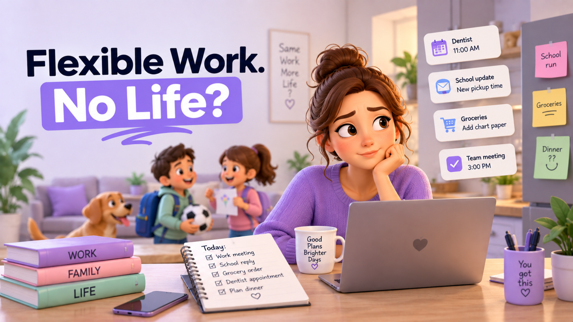 Illustration for the article "Why You Can Have a Flexible Job and Still Have No Work-Life Balance"