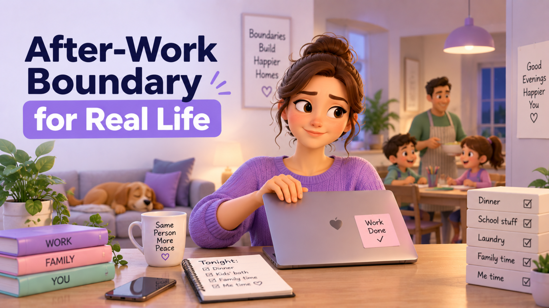 Illustration for the article "How to Create an After-Work Boundary When You Have a Family"